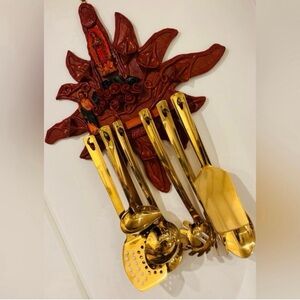 Vintage Stainless Steel Gold Titanium Plate Original Fine Art 8 Serving Utensils